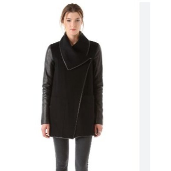 Mackage Montreal Black Wool & Leather Coat Medium